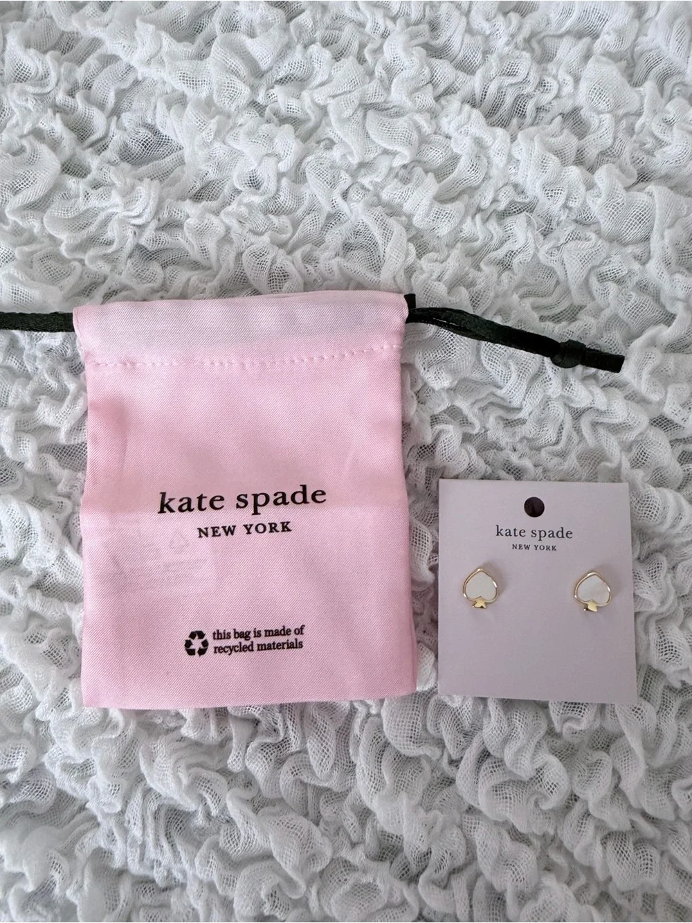 kate spade Gold and White Spade Stud Earrings with Pink Pouch